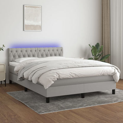 Box Spring Postel S Matrací A Led Textil Světle Šedá