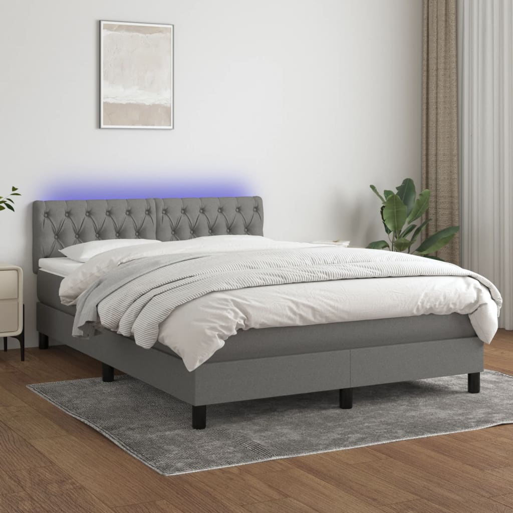 Box Spring Postel S Matrací A Led Textil Tmavě Šedá