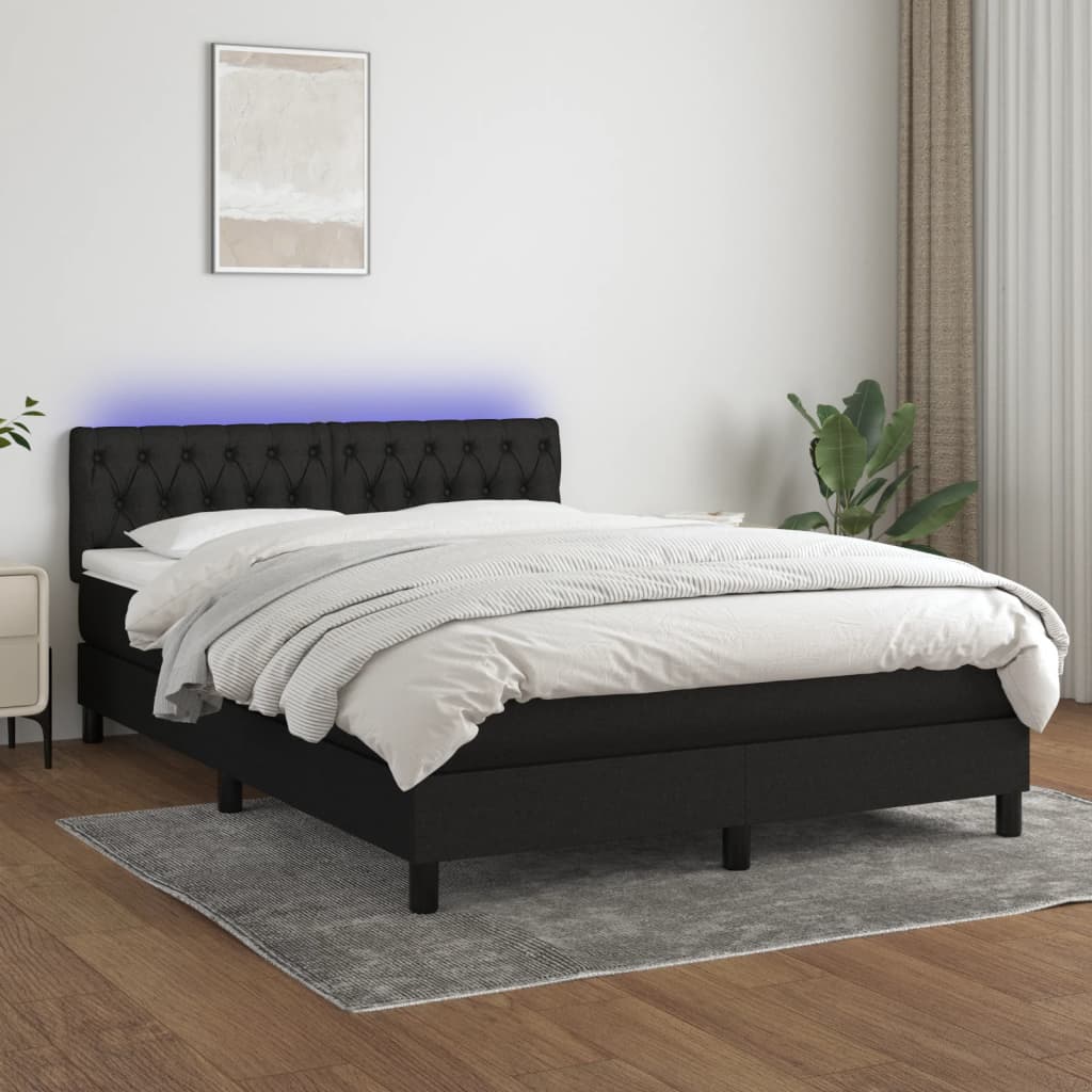 Box Spring Postel S Matrací A Led Černá Textil Černá
