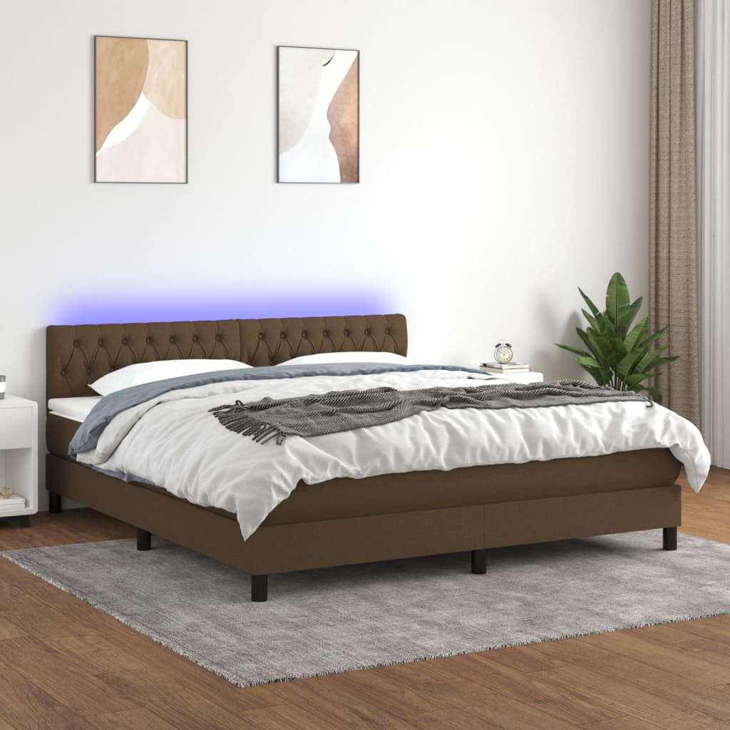 Box Spring Postel S Matrací A Led Textil Tmavě Hnědá