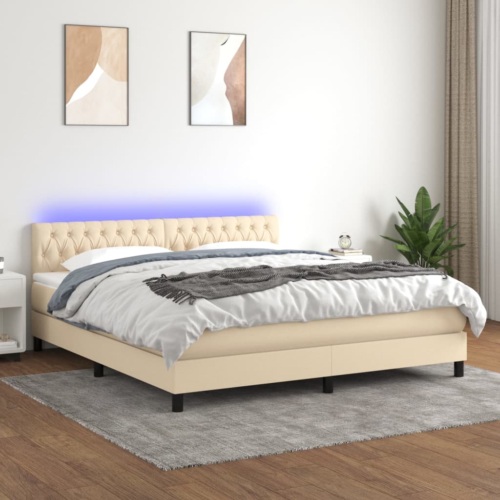 Box Spring Postel S Matrací A Led Textil Krémová