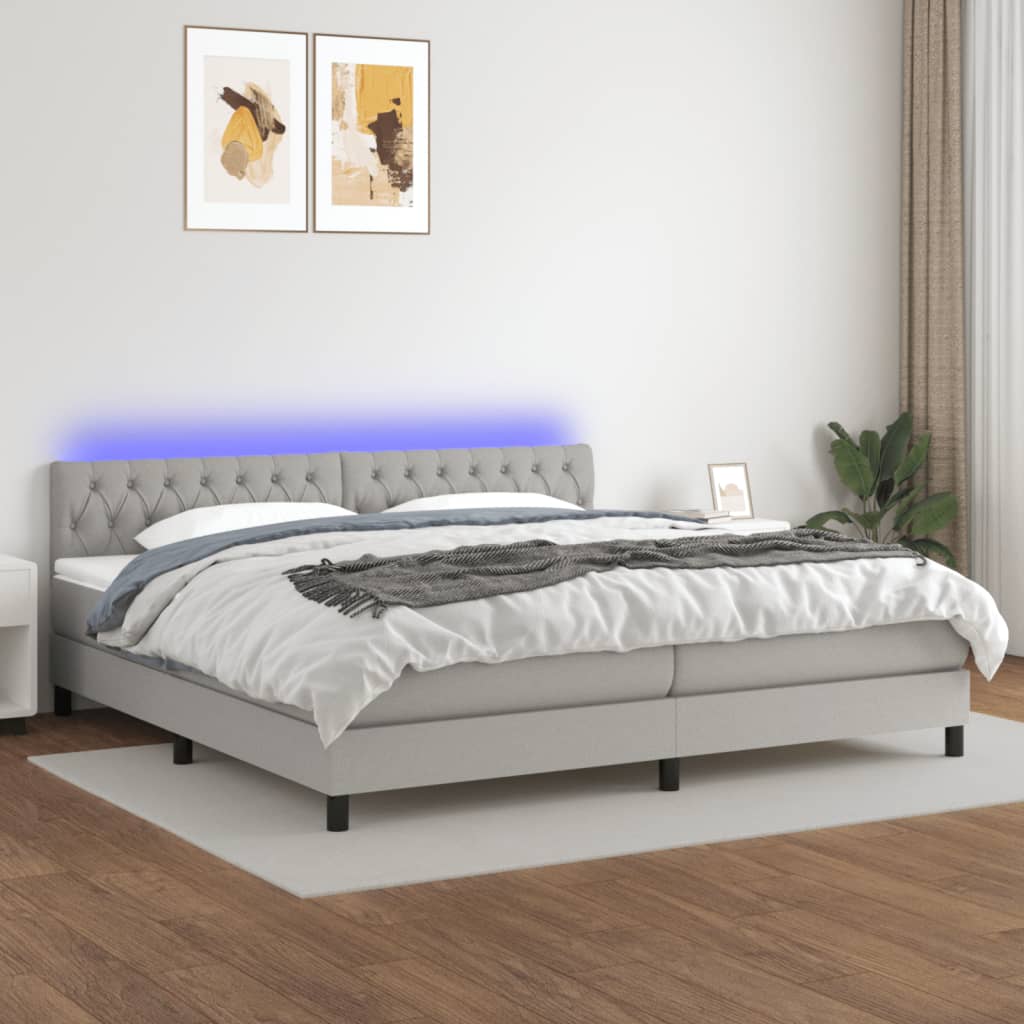 Box Spring Postel S Matrací A Led Textil Světle Šedá