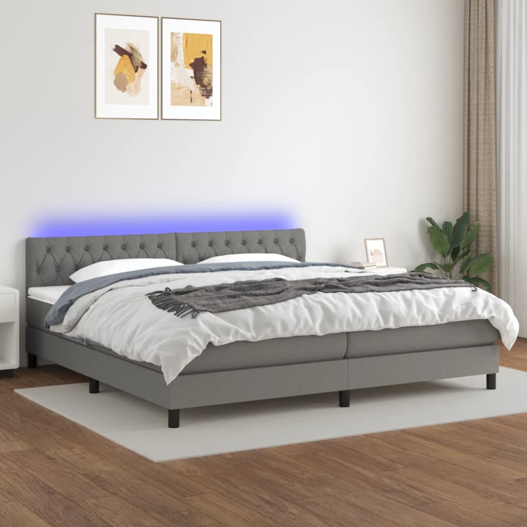 Box Spring Postel S Matrací A Led Textil Tmavě Šedá