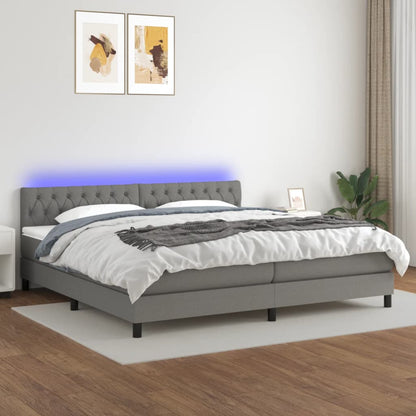 Box Spring Postel S Matrací A Led Textil Tmavě Šedá