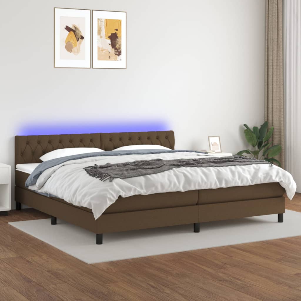 Box Spring Postel S Matrací A Led Textil Tmavě Hnědá