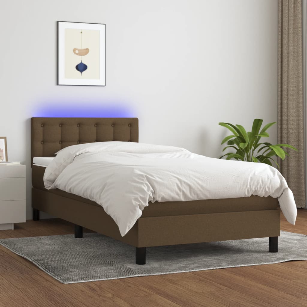 Box Spring Postel S Matrací A Led Textil Tmavě Hnědá