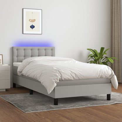 Box Spring Postel S Matrací A Led Textil Světle Šedá