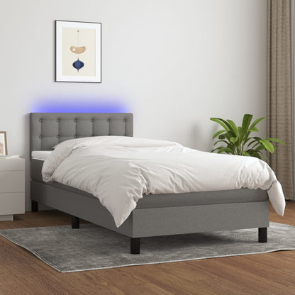 Box Spring Postel S Matrací A Led Textil Tmavě Šedá
