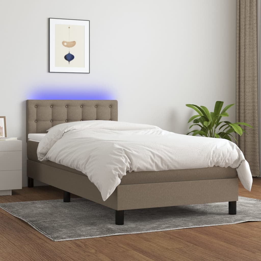 Box Spring Postel S Matrací A Led Textil Taupe