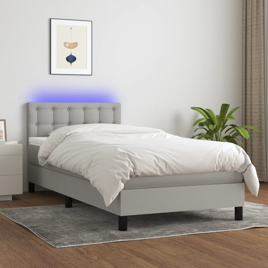 Box Spring Postel S Matrací A Led Textil Světle Šedá