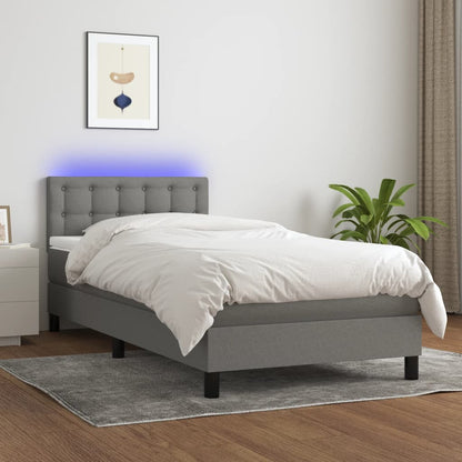 Box Spring Postel S Matrací A Led Textil Tmavě Šedá