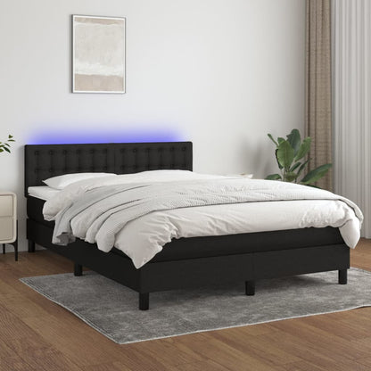 Box Spring Postel S Matrací A Led Černá Textil Černá