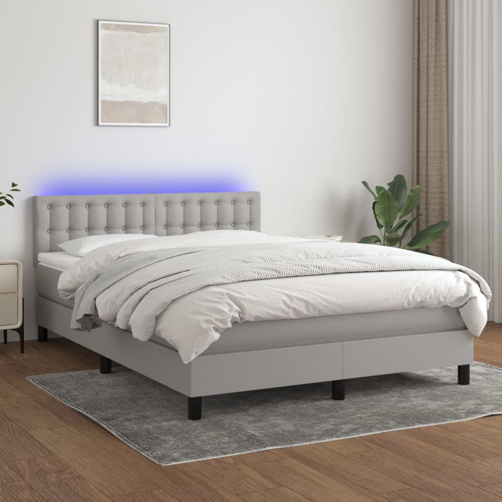 Box Spring Postel S Matrací A Led Textil Světle Šedá