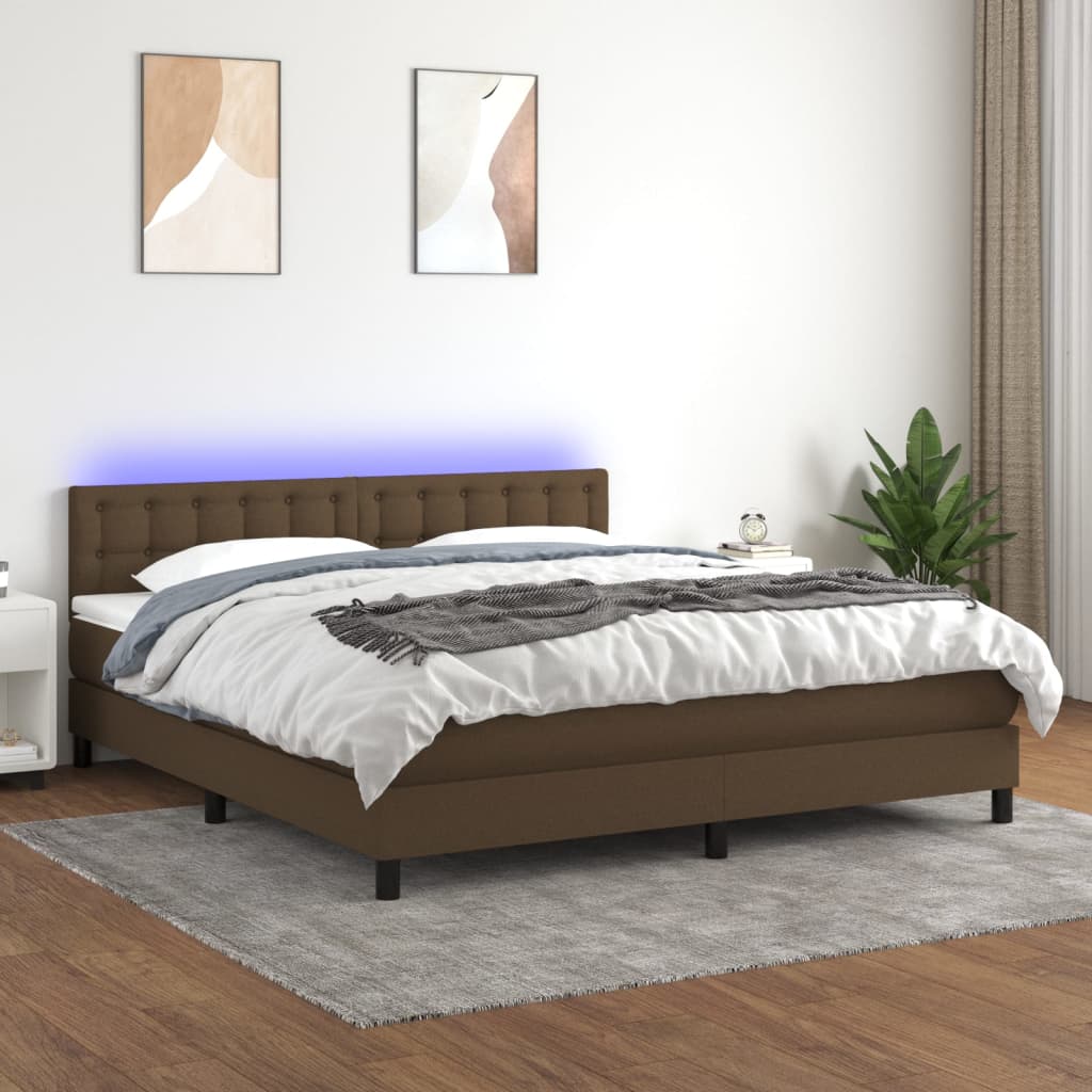 Box Spring Postel S Matrací A Led Textil Tmavě Hnědá