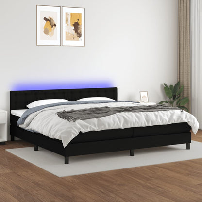 Box Spring Postel S Matrací A Led Černá Textil Černá