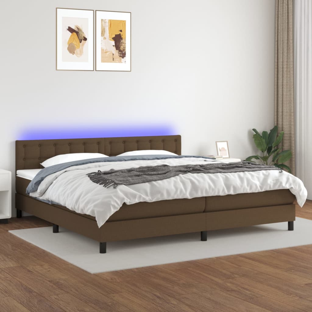 Box Spring Postel S Matrací A Led Textil Tmavě Hnědá