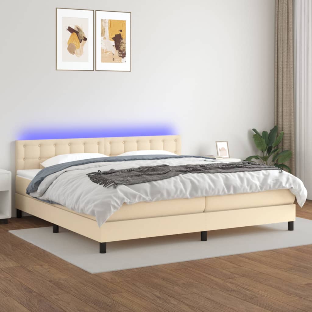 Box Spring Postel S Matrací A Led Textil Krémová