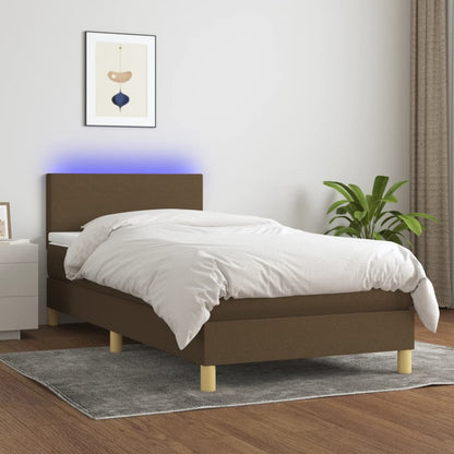 Box Spring Postel S Matrací A Led Textil Tmavě Hnědá