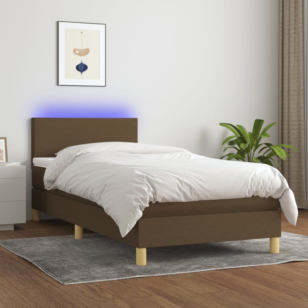 Box Spring Postel S Matrací A Led Textil Tmavě Hnědá