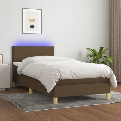 Box Spring Postel S Matrací A Led Textil Tmavě Hnědá