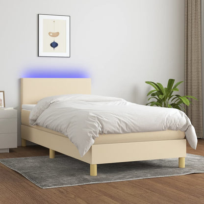 Box Spring Postel S Matrací A Led Textil Krémová