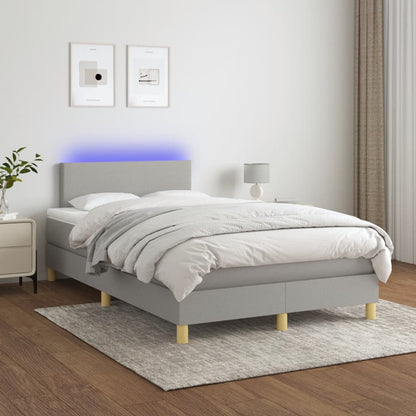 Box Spring Postel S Matrací A Led Textil Světle Šedá