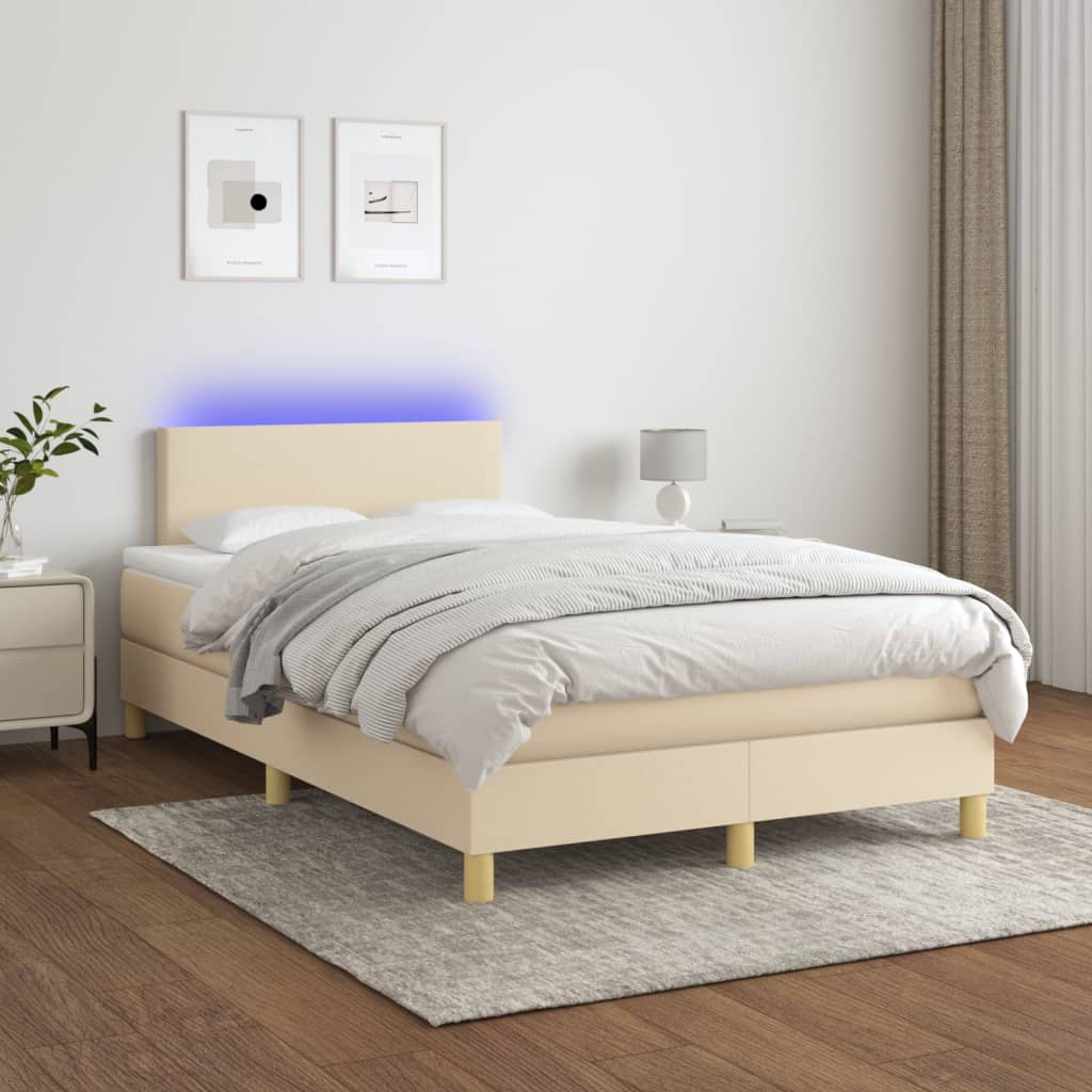 Box Spring Postel S Matrací A Led Textil Krémová