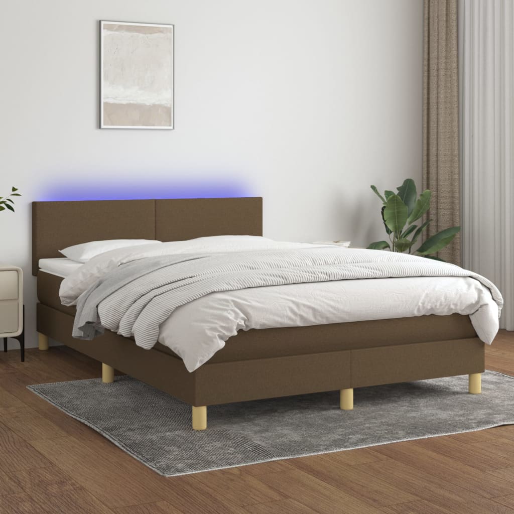 Box Spring Postel S Matrací A Led Textil Tmavě Hnědá