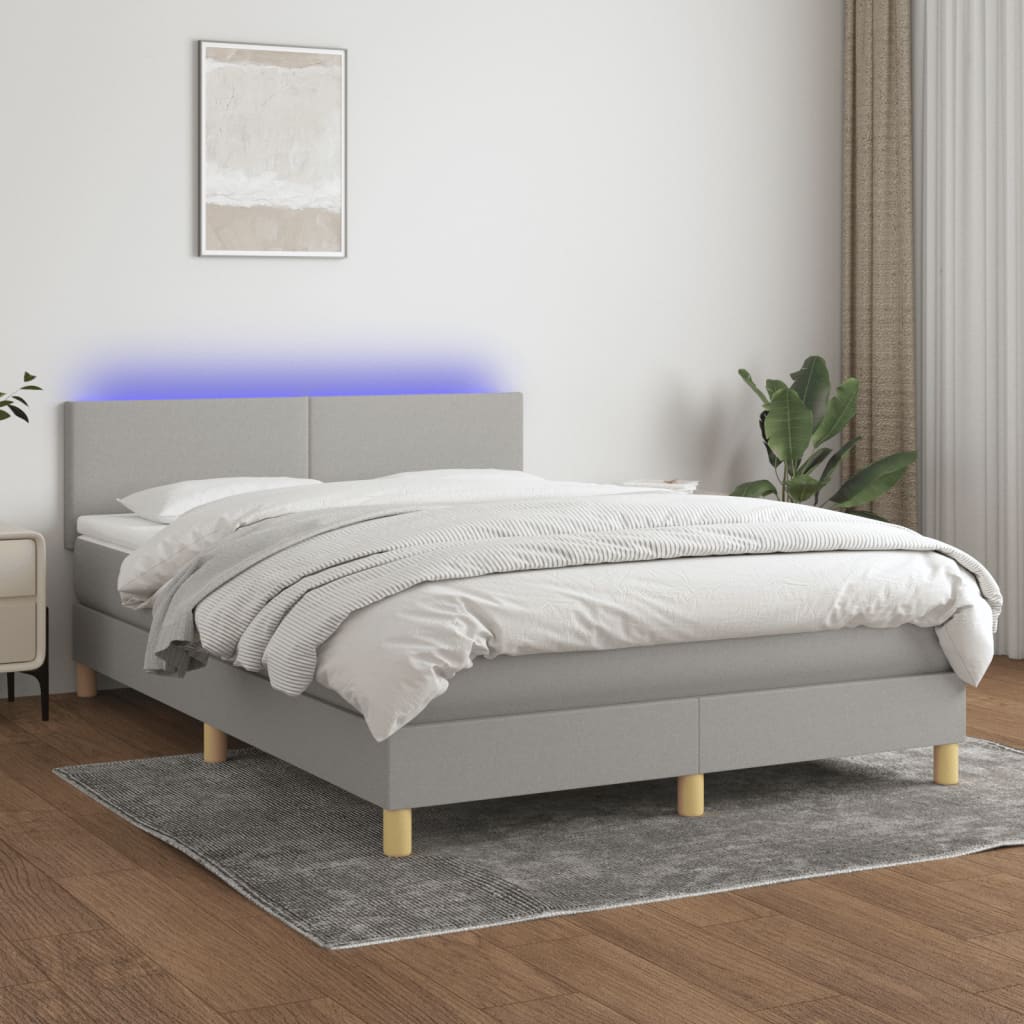 Box Spring Postel S Matrací A Led Textil Světle Šedá