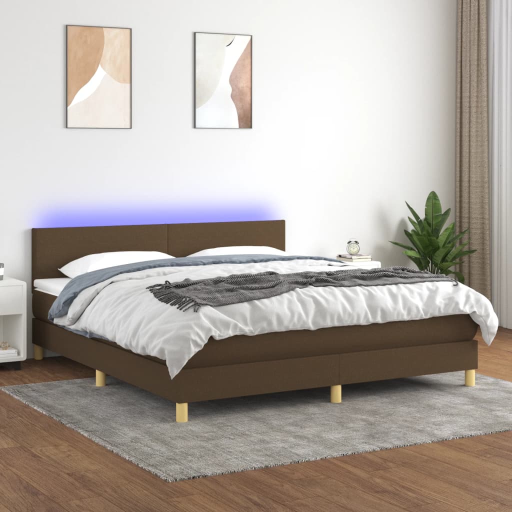 Box Spring Postel S Matrací A Led Textil Tmavě Hnědá
