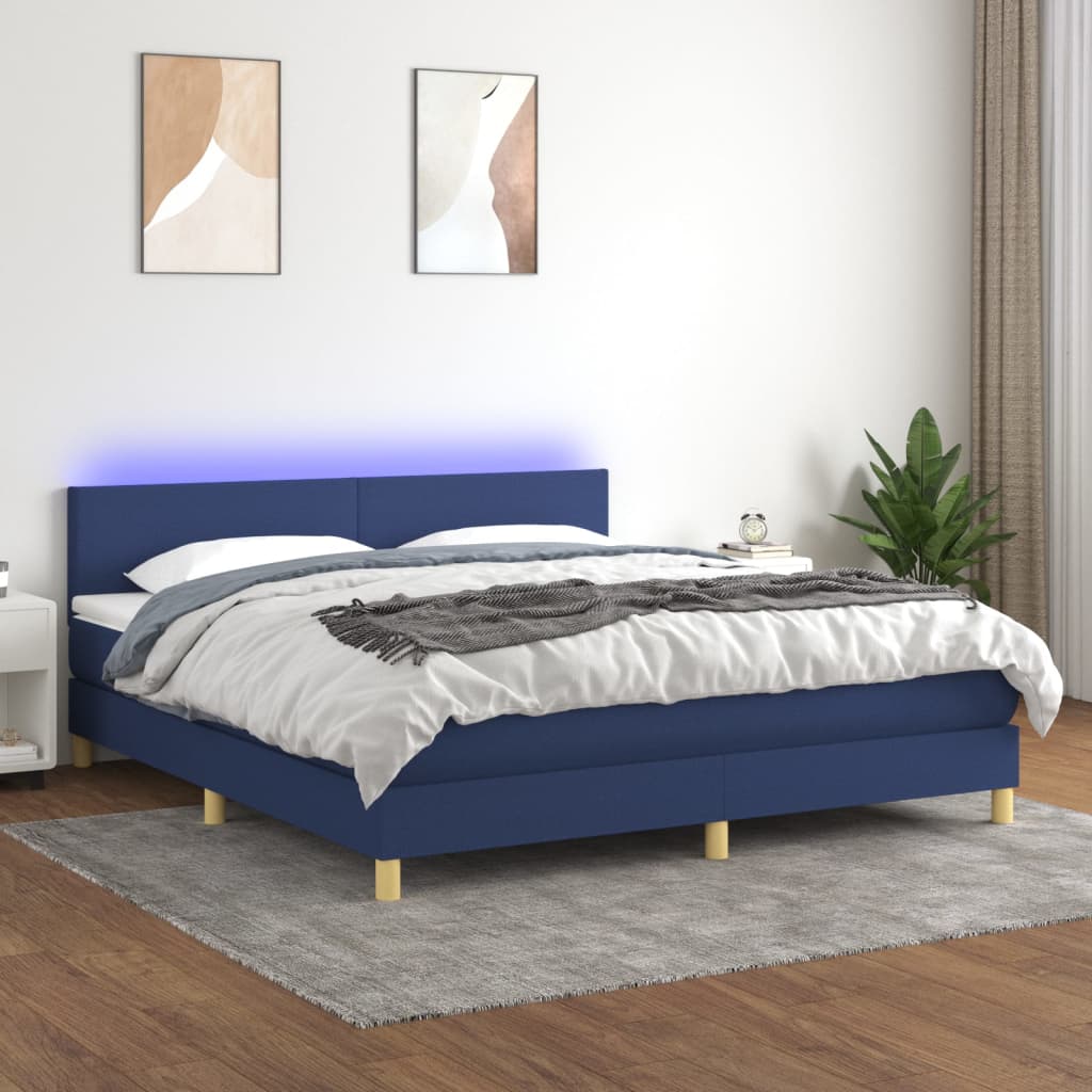 Box Spring Postel S Matrací A Led Textil Modrá
