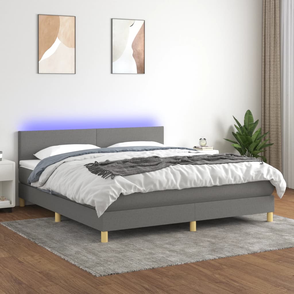 Box Spring Postel S Matrací A Led Textil Tmavě Šedá