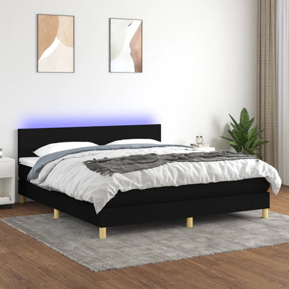 Box Spring Postel S Matrací A Led Černá Textil Černá