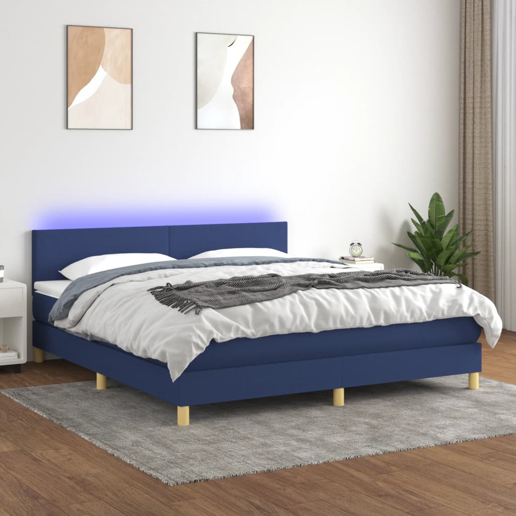 Box Spring Postel S Matrací A Led Textil Modrá
