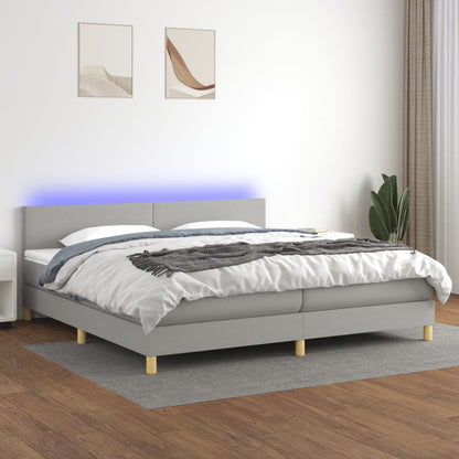 Box Spring Postel S Matrací A Led Textil Světle Šedá