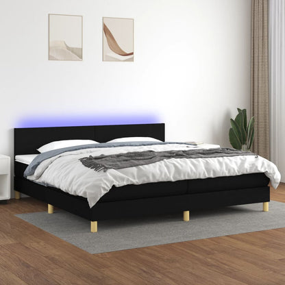 Box Spring Postel S Matrací A Led Černá Textil Černá