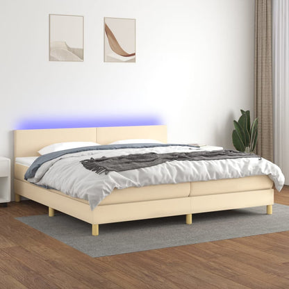 Box Spring Postel S Matrací A Led Textil Krémová
