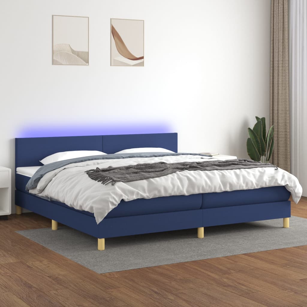 Box Spring Postel S Matrací A Led Textil Modrá