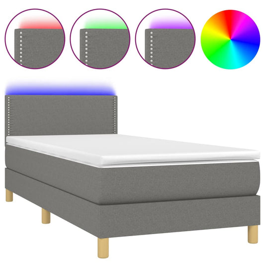 Box Spring Postel S Matrací A Led Textil Tmavě Šedá