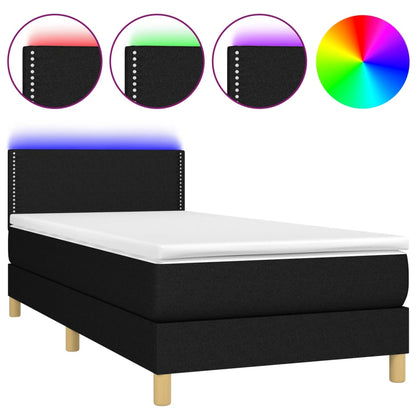 Box Spring Postel S Matrací A Led Černá Textil Černá