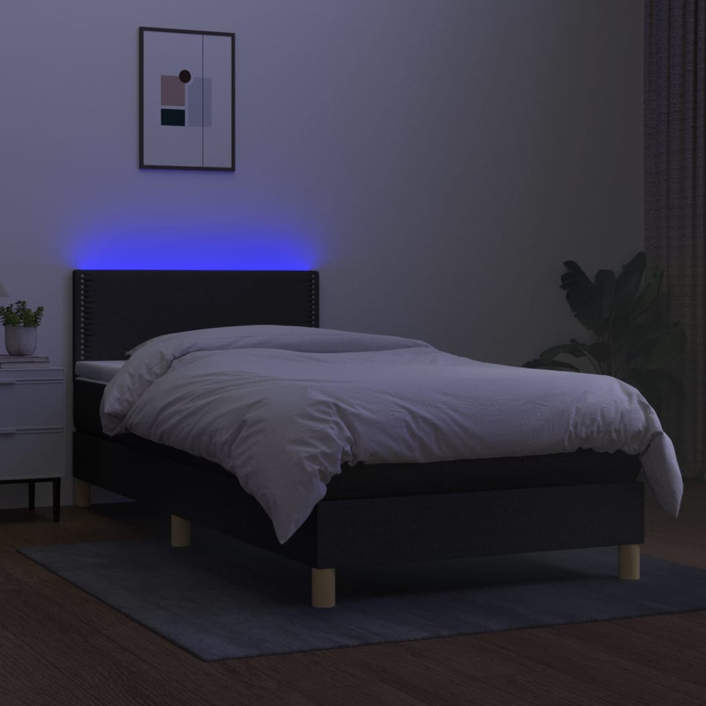 Box Spring Postel S Matrací A Led Černá Textil Černá