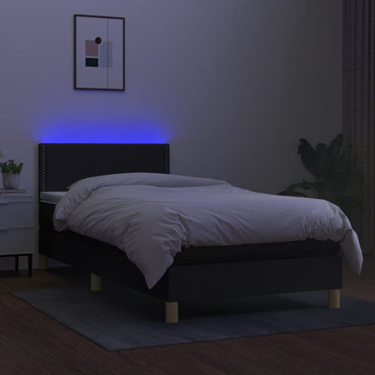 Box Spring Postel S Matrací A Led Černá Textil Černá