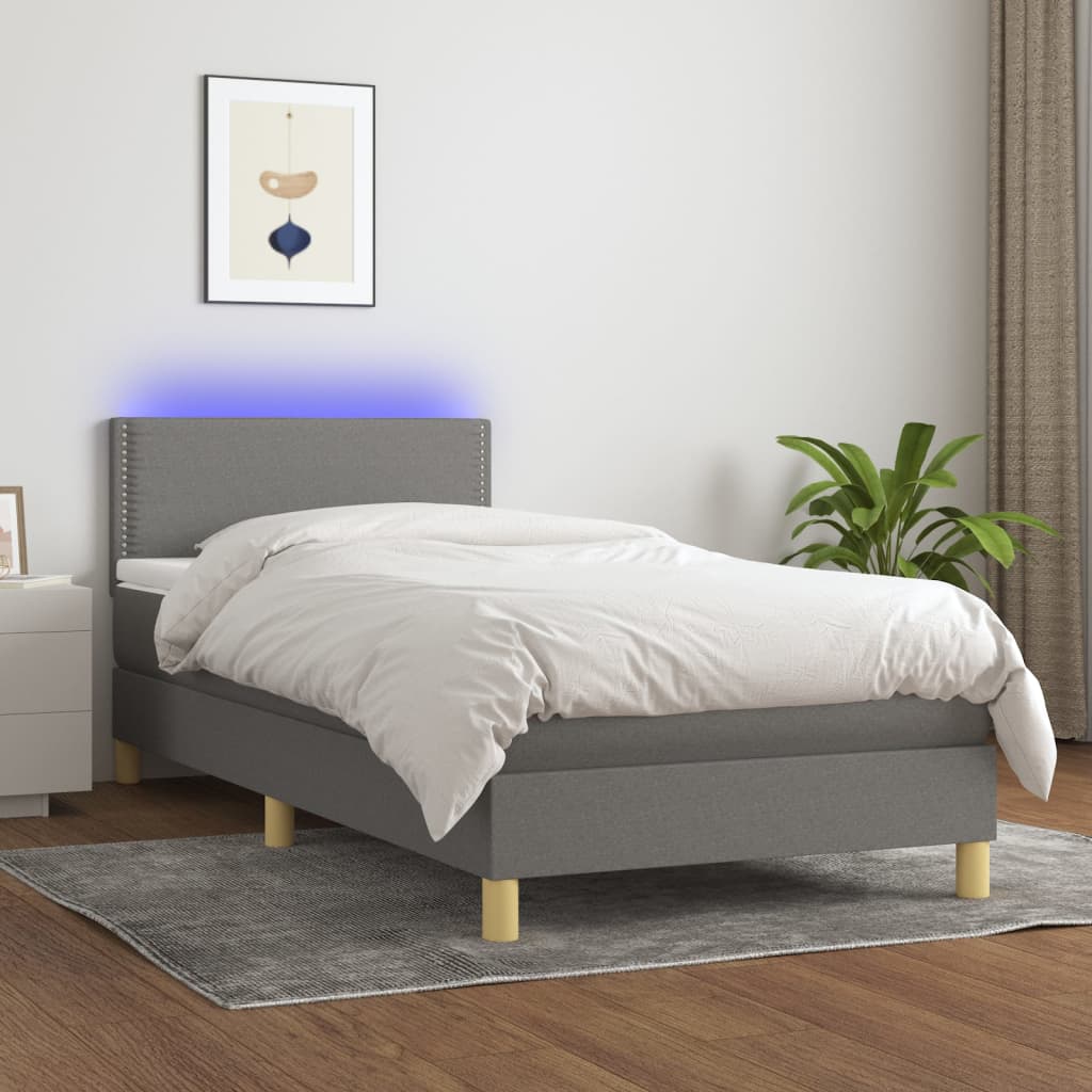 Box Spring Postel S Matrací A Led Textil Tmavě Šedá