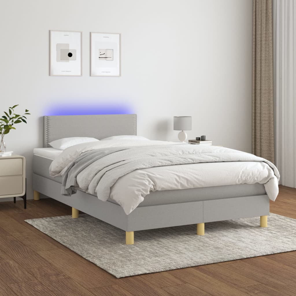 Box Spring Postel S Matrací A Led Textil Světle Šedá