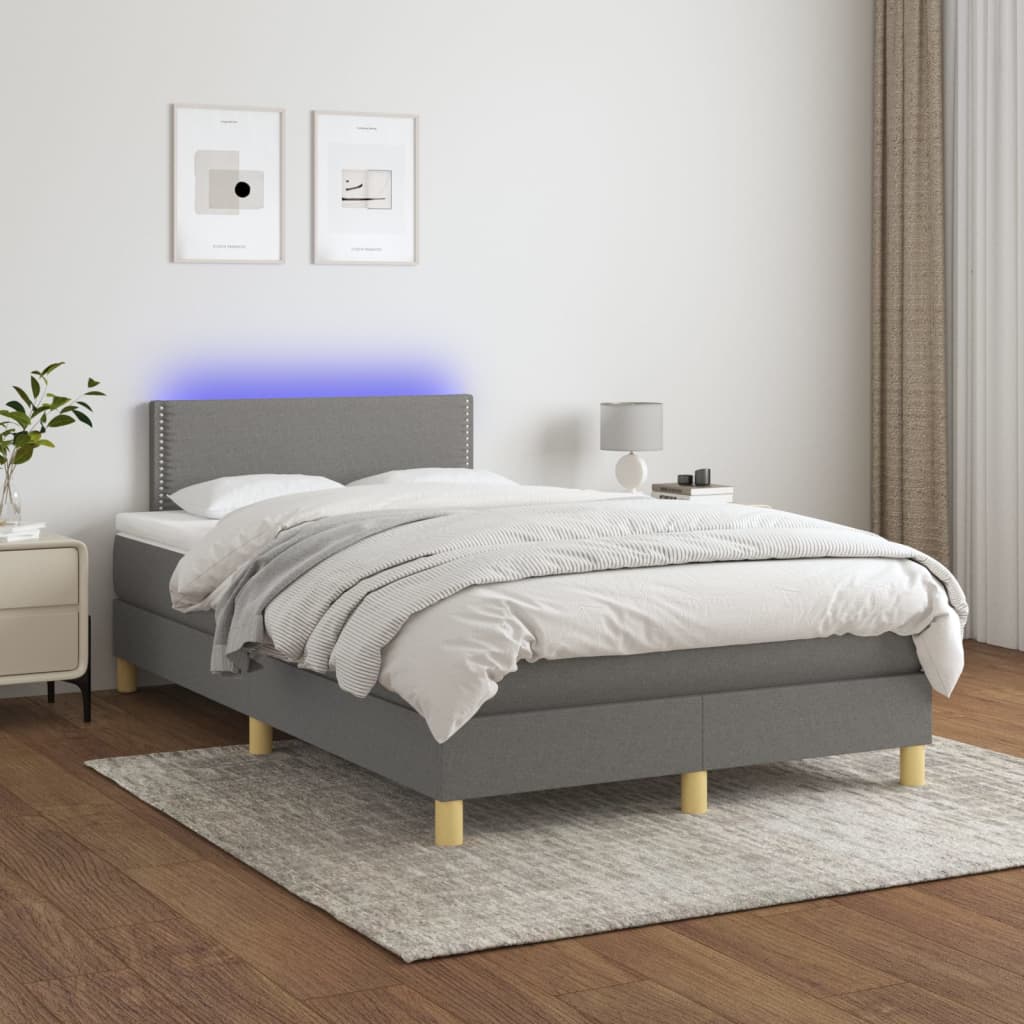 Box Spring Postel S Matrací A Led Textil Tmavě Šedá