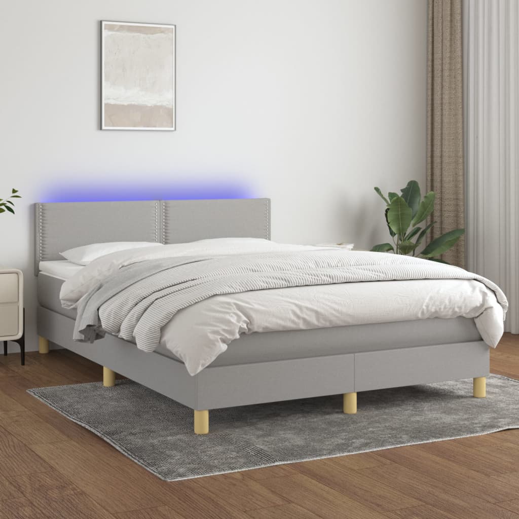 Box Spring Postel S Matrací A Led Textil Světle Šedá
