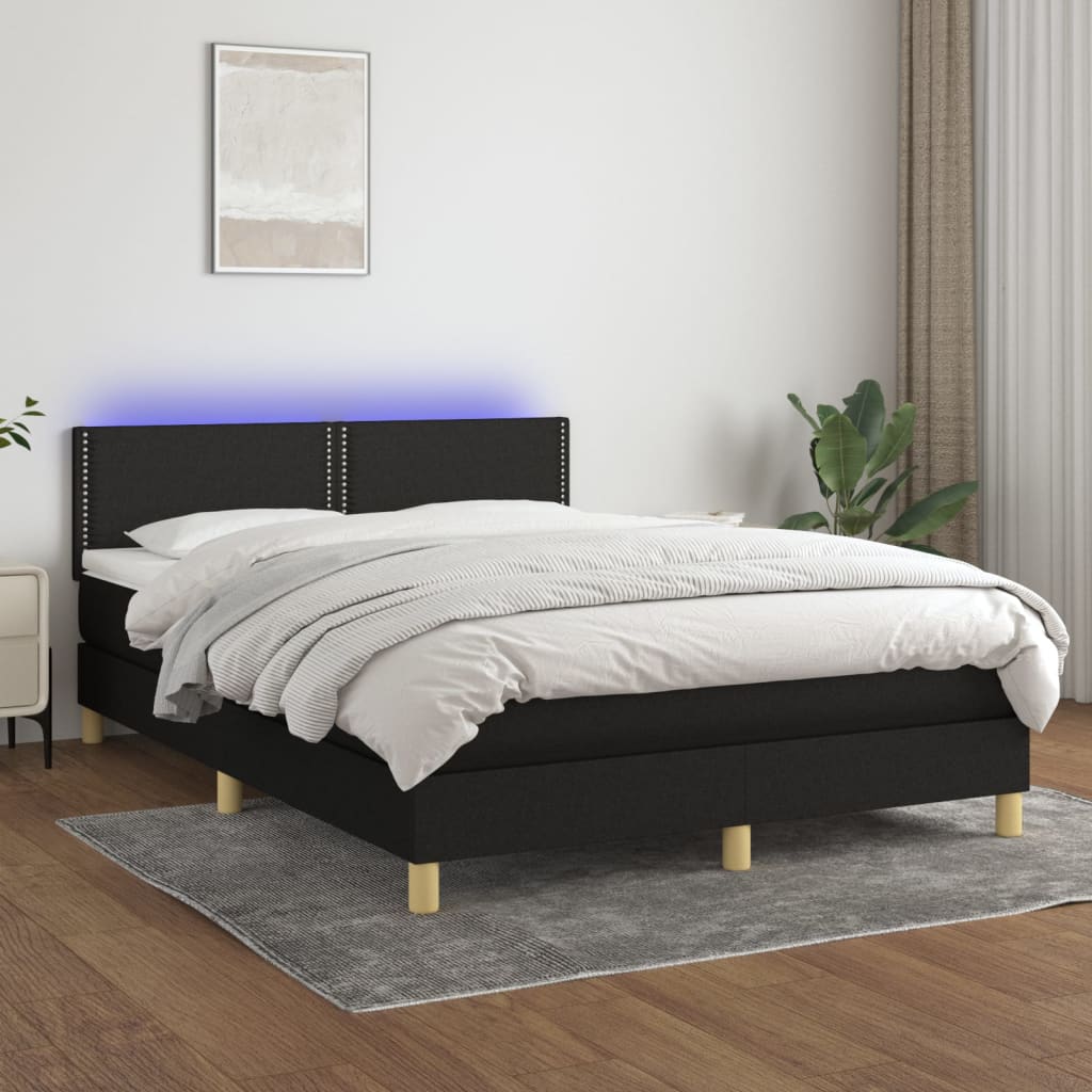 Box Spring Postel S Matrací A Led Černá Textil Černá