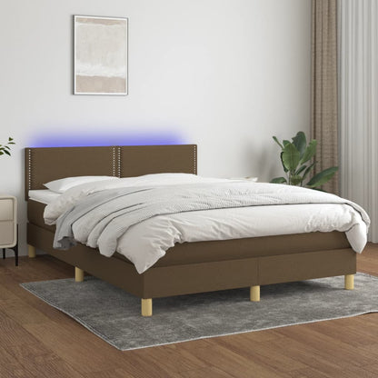Box Spring Postel S Matrací A Led Textil Tmavě Hnědá