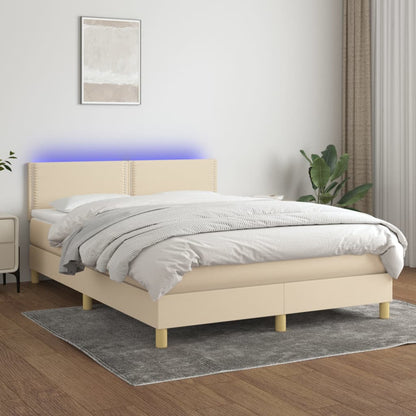 Box Spring Postel S Matrací A Led Textil Krémová