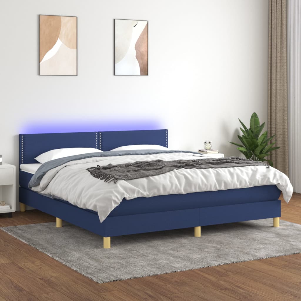 Box Spring Postel S Matrací A Led Textil Modrá